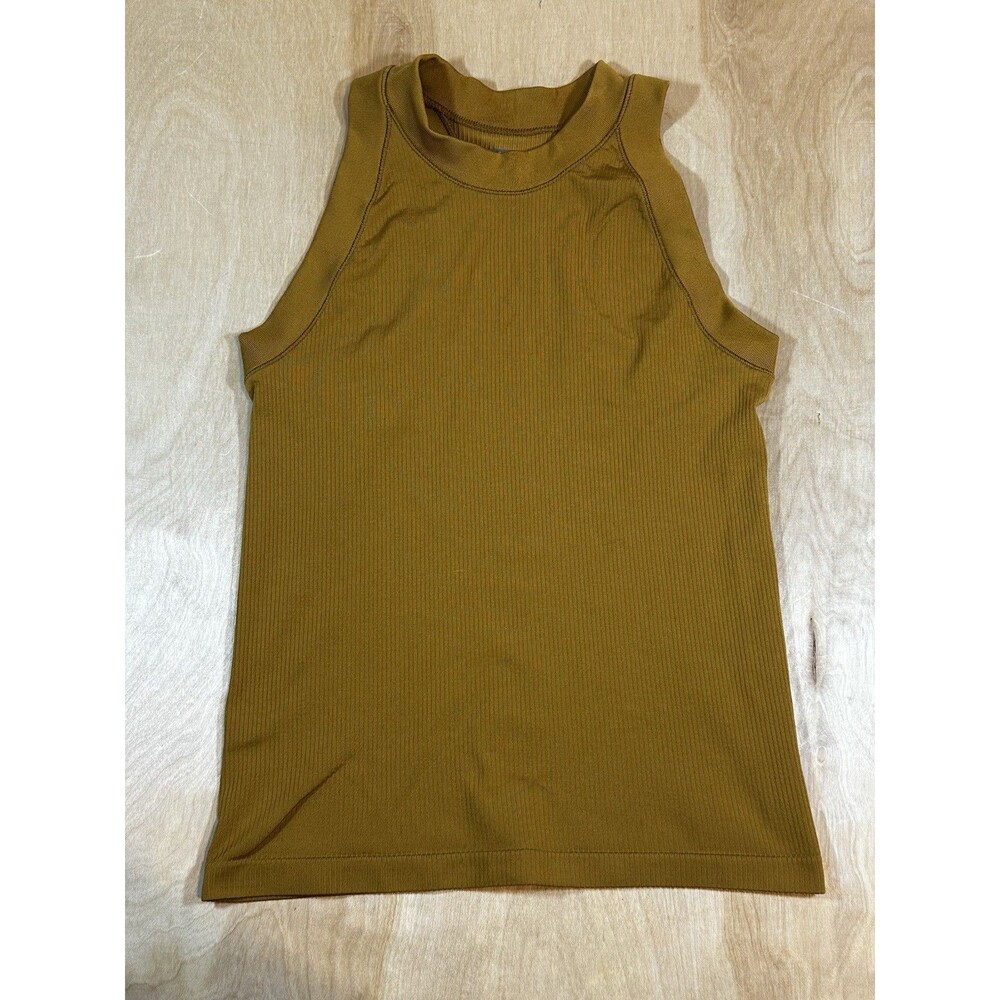 Athleta Racerback Tank Top Mustard Yellow Ribbed High Neck Size Medium